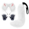 URFEDA Chat Cosplay Costume, Serre-tête Oreilles de Chat + Pattes en Peluche + Queue de Chat, Doux et Moelleux Animaux Longue