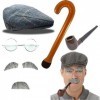 Mega_JumbleSale® Déguisement de grand-père pour adulte avec bonnet plat pour poils faciaux, cannes gonflables, lunettes, pipe