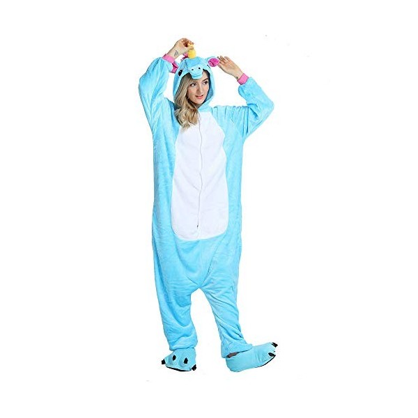 KiKa Monkey Pyjama pour enfants licorne de dessin animé en flanelle Animal Nouveauté Déguisement Cosplay Pyjama, Bleu licorne