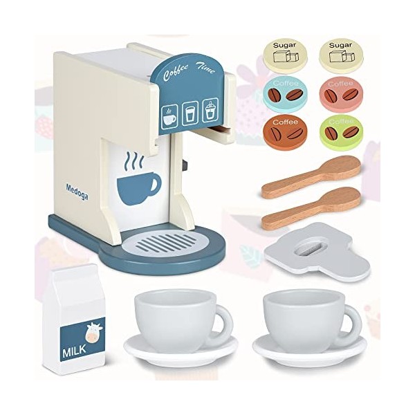 Accessoires de cuisine en bois pour enfants - Machine à expresso - Jouets de cuisine pour filles et garçons blanc 