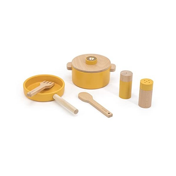 Trixie - Ensemble daccessoires de Cuisine en Bois FSC avec poêle et Casserole pour Enfants à partir de 2 Ans - Mr. Lion