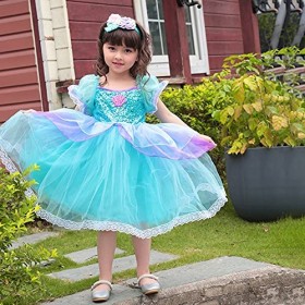OBEEII Robe Licorne Fille Enfant Anniversaire Fête Princesse Habiller Bandeau Robes Cosplay Robes Déguisement Vert02 2-3 Ans