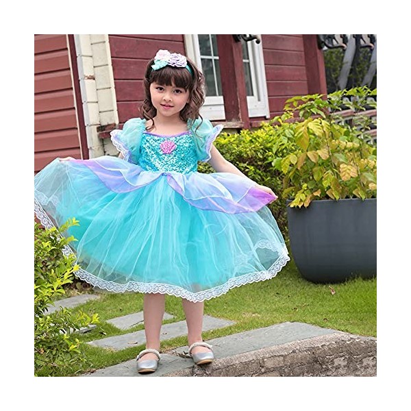 OBEEII Robe Licorne Fille Enfant Anniversaire Fête Princesse Habiller Bandeau Robes Cosplay Robes Déguisement Vert02 2-3 Ans