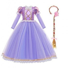 FYMNSI Costume de princesse Sofia Raiponce pour fille - Cosplay à manches longues - En tulle - Avec perruque - Pour carnaval,