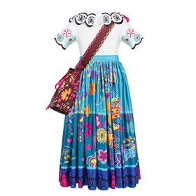 Eledobby Fille Princesse Mirabel Robe de Fantaisie avec Lunettes Enfants Cosplay Costume Encanto Outfits Midi Robe pour Fête 