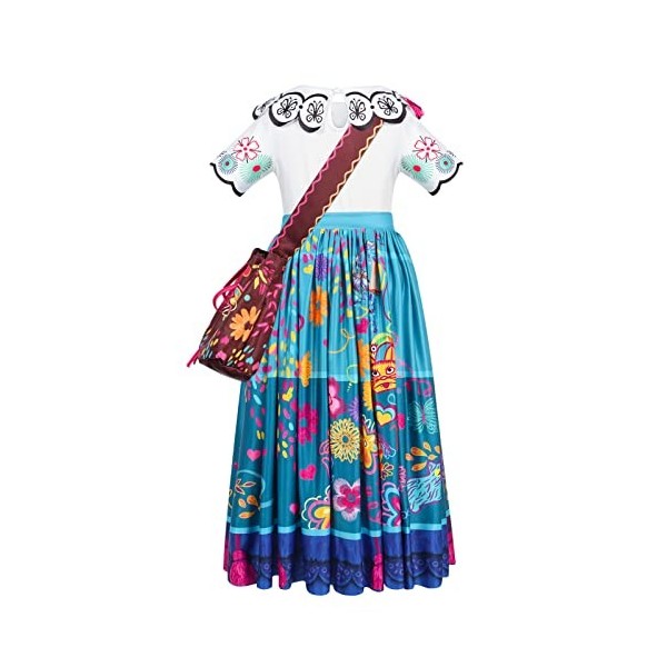 Eledobby Fille Princesse Mirabel Robe de Fantaisie avec Lunettes Enfants Cosplay Costume Encanto Outfits Midi Robe pour Fête 
