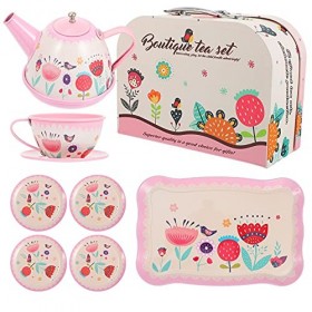 Ensemble à thé pour Petites Filles, Ensemble de fête pour Tout-Petits, Enfants avec Maison de Jeu en Fer, théières, Tasses à 