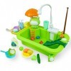 AolKee Évier jouet avec eau courante pour enfants, accessoires de cuisine, système de cycle deau automatique, maison de jeu,