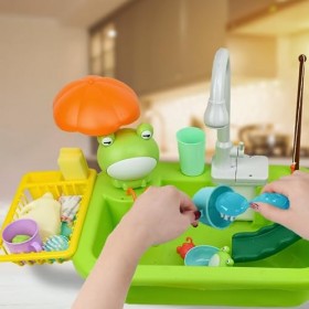 AolKee Évier jouet avec eau courante pour enfants, accessoires de cuisine, système de cycle deau automatique, maison de jeu,