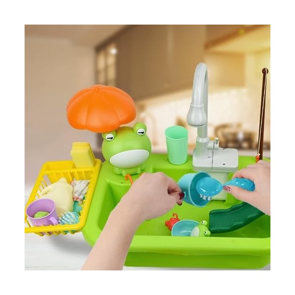AolKee Évier jouet avec eau courante pour enfants, accessoires de cuisine, système de cycle deau automatique, maison de jeu,