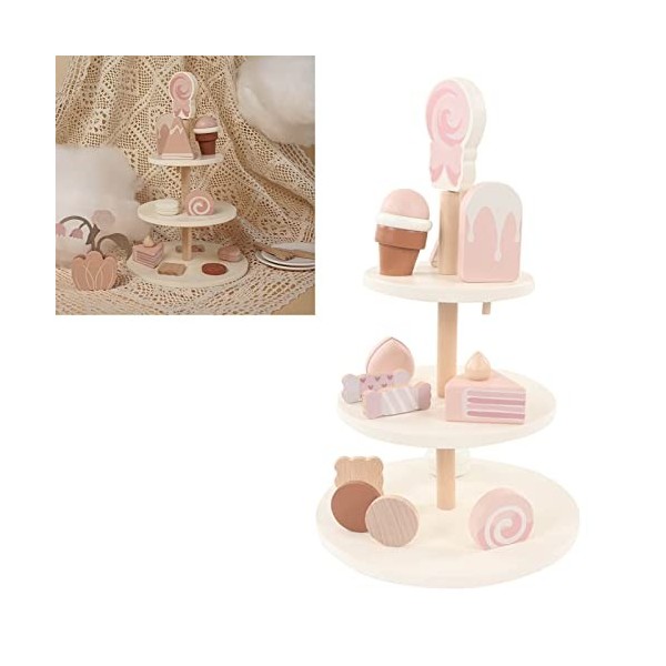 Shanrya Ensemble de Jeu de Dessert en Bois, Ensemble de Gâteau en Bois Jouet Parent Enfant Cravates Tea Party Intéressant pou