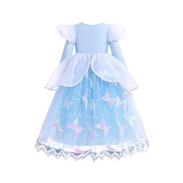 IMEKIS Filles Cendrillon Aurore Costume Princesse Fantaisie Halloween Carnaval Cosplay Habiller Robe en Tulle à Volants Fleur