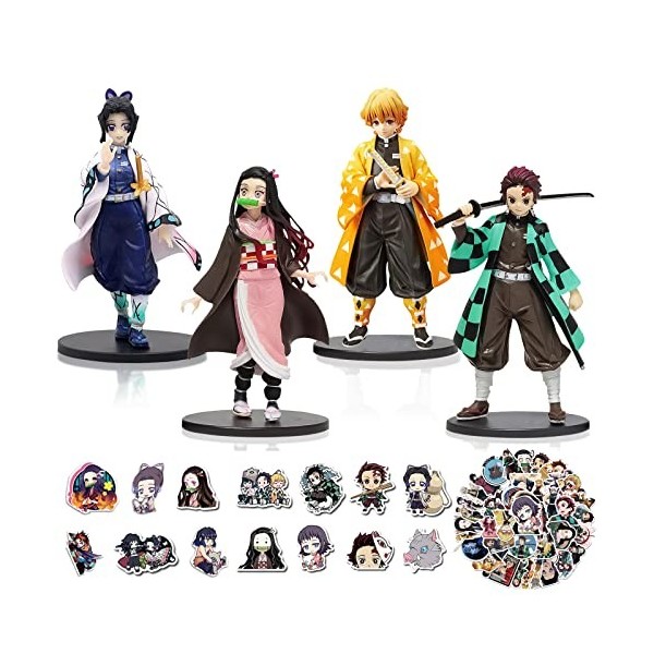 Anime Figurines 4 Pièces, Figurines daction pour Enfants avec 50 Autocollants, Collectionneurs de Jouets dAnime, Mini Statu