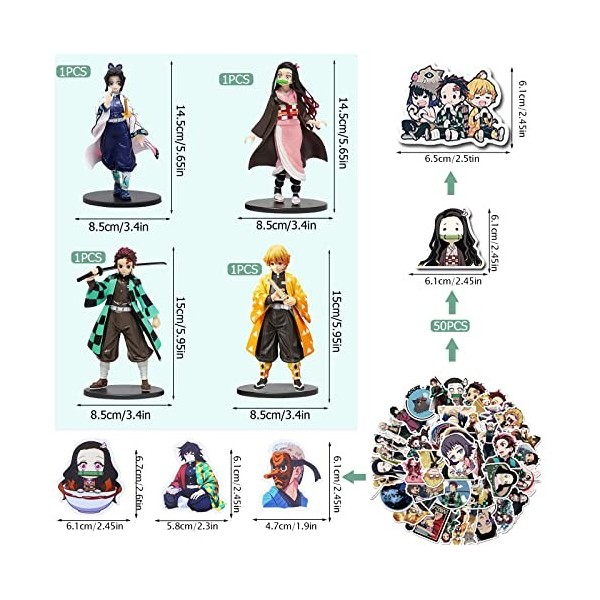 Anime Figurines 4 Pièces, Figurines daction pour Enfants avec 50 Autocollants, Collectionneurs de Jouets dAnime, Mini Statu