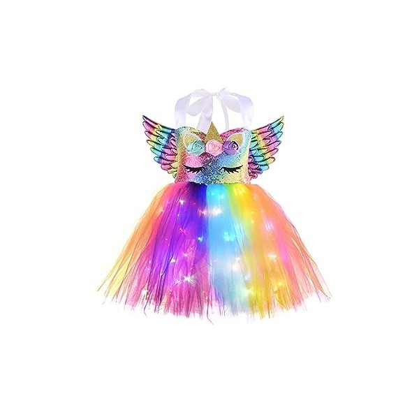 TiaoBug Enfant Fille Déguisement Licorne Sirène Princesse Cosplay Costume Halloween Carnaval Noël Tutu Jupe avec Lumineuse LE