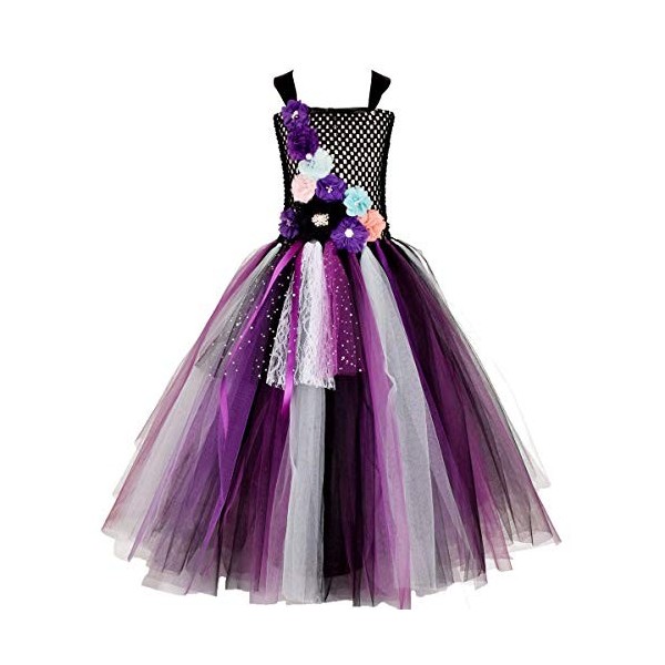 IMEKIS Enfant Filles Princesse Maléfique Costume Halloween Méchante Reine Habiller Fantaisie Robe en Tulle Avec Corne et Aile