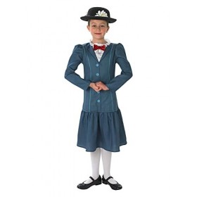 Rubies Official 1960s Mary Poppins + Hat Girls Déguisement Costume Disney Childs Années 1960, Multicolore, Large Ages 7 - 8 