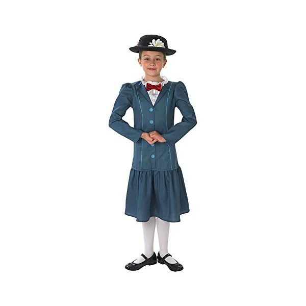 Rubies Official 1960s Mary Poppins + Hat Girls Déguisement Costume Disney Childs Années 1960, Multicolore, Large Ages 7 - 8 