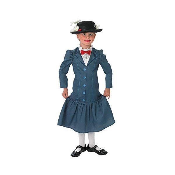 Rubies Official 1960s Mary Poppins + Hat Girls Déguisement Costume Disney Childs Années 1960, Multicolore, Large Ages 7 - 8 