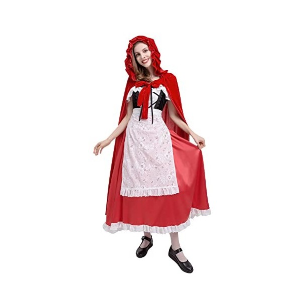 Odizli Costume de chaperon rouge pour femme et adulte - Robe de princesse avec capuche rouge - Cape à capuche - Pour Hallowee