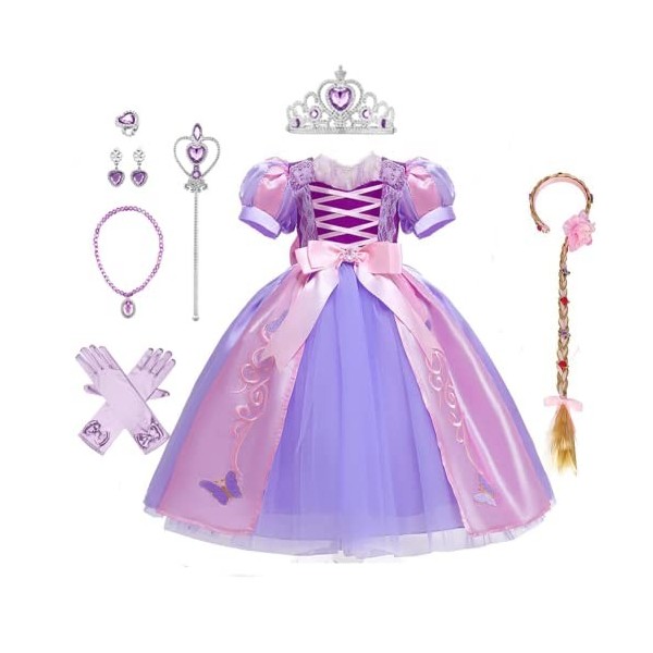 IBTOM CASTLE Filles Princesse Robe+Accessoires Raiponce Ensemble Conte De Fées Cosplay Halloween Carnaval Costumes Noël Anniv