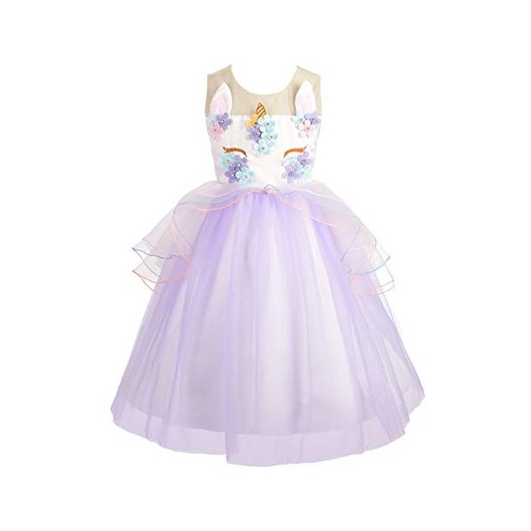 Lito Angels Robe Anniversaire Princesse Licorne pour Enfant Filles, Vetement Fete Carnaval, Taille 3-4 ans, Bleu