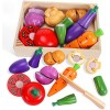 JUWUGU Jouet de cuisine pour enfants en bois, jouet en bois, jouet de cuisine, découpe de fruits en bois, aliments avec fixat