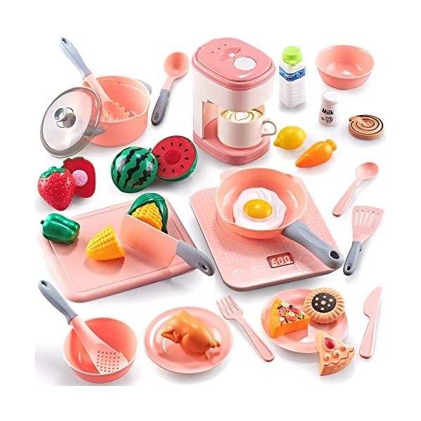 KOPI Corgi Ensemble daccessoires de cuisine pour enfants, jeu de rôle, jeu de rôle, fruits alimentaires, casseroles et poêle