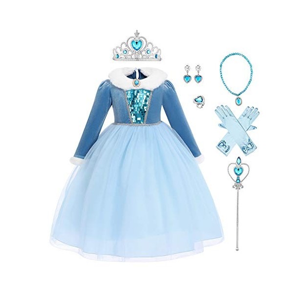 Robe Reine Des Neiges 2 Déguisement Anna Elsa Princesse Costume Enfant Fille Manche Longue Paillettes Velours Robe de Soirée 