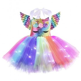 TiaoBug Enfant Fille Déguisement Licorne Sirène Princesse Cosplay Costume Halloween Carnaval Noël Tutu Jupe avec Lumineuse LE