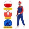 Déguisement Mario/Luigi avec combinaison, casquette et gants, pour carnaval, Halloween, cosplay, unisexe homme, rouge, taill