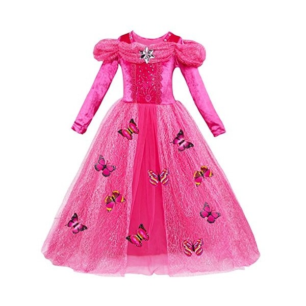 Le SSara Robe à Manches Longues pour Fille Princesse Costumes Toddler Ball Gown Robe Papillon Fantaisie avec Accessoires L R