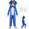 Enfant Fille Garçon Costume Sonic Hedgehog Jumpsuit + Headpiece + Gloves Deluxe Outfit Bleu, 110-125cm 