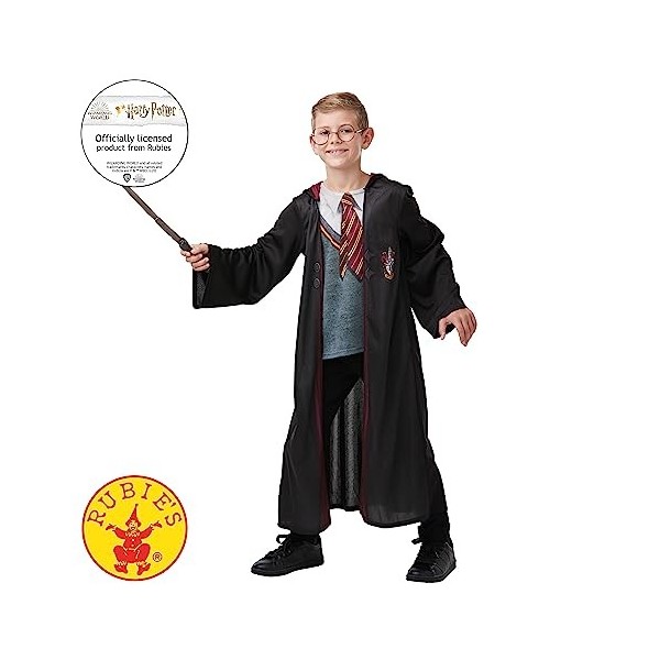 Rubies - Kit de Déguisement Officiel Harry Potter - Robe Gryffondor + Haut imprimé + Baguette + Lunettes, enfant, H-300143XL