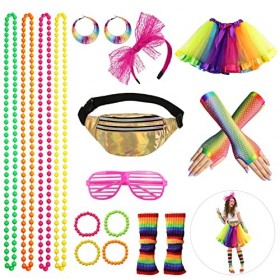 Yuragim Costume des années 80 pour femme, tenue des années 80, tenue des années 80, costumes 80, accessoires pour femmes et f