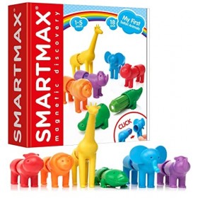 SmartMax - Les Animaux Du Safari - My First Safari Animals - Jouet de Construction Magnétique - 6 Animaux à Assembler - Pour 