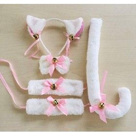 Inception Pro Infinite Ensemble Gatta Blanc - Bandeau avec Oreilles - Papillon - Poignets - Queue - Costume - Robe - Femme 