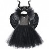 OBEEII Déguisement Maléfique Fille Halloween Carnaval Tutu Robe ave Bandeau +Ailes Sleeping Beauty Halloween Noël Costume pou