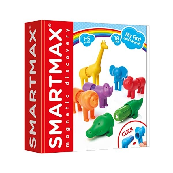 SmartMax - Les Animaux Du Safari - My First Safari Animals - Jouet de Construction Magnétique - 6 Animaux à Assembler - Pour 