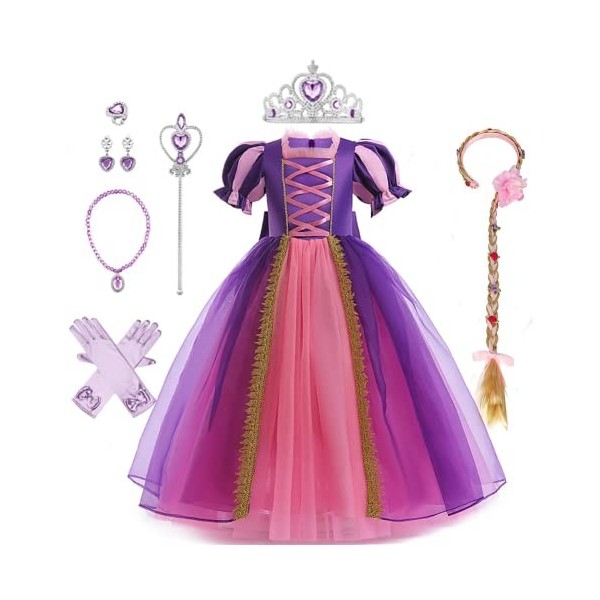 IBTOM CASTLE Filles Princesse Robe+Accessoires Raiponce Ensemble Conte De Fées Cosplay Halloween Carnaval Costumes Noël Anniv