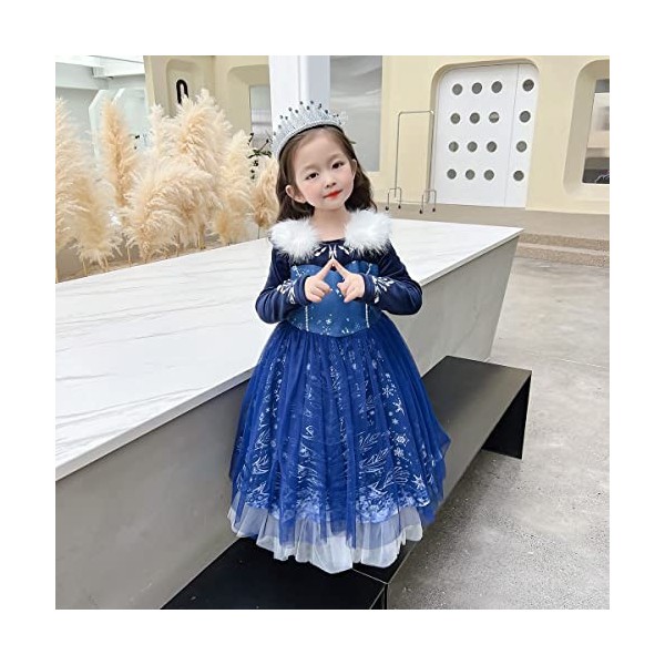 Deguisement Robe Elsa Costumes de princesse pour enfants et filles Anna&Elsa Cosplay Robe longue en velours de la Reine des N