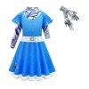 Zombies Costume dalien 3 Addison pour enfants, filles, Halloween, cosplay, robe dalien à manches longues bleue avec gants, 