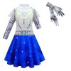 Zombies Costume dalien 3 Addison pour enfants, filles, Halloween, cosplay, robe dalien à manches longues bleue avec gants, 