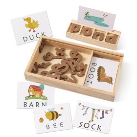perfk Jeu dorthographe de Blocs en Bois, Jouets de Voyage Portables, Jeu dorthographe de Mots de lalphabet pour Les Tout-P
