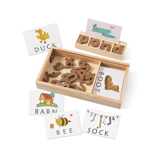 perfk Jeu dorthographe de Blocs en Bois, Jouets de Voyage Portables, Jeu dorthographe de Mots de lalphabet pour Les Tout-P