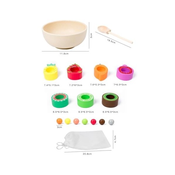 Colcolo Jouets Montessori, boules en bois dans des tasses, jeu de société de Classification des couleurs, jouets de motricité