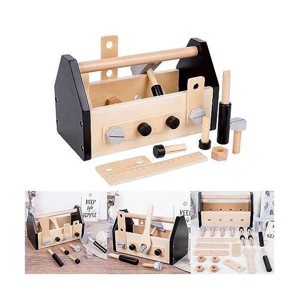 Boîte À Outils Charpentier pour Tout-Petits Doutils Réparation Doutils en Bois Réaliste Jeu Simulation pour Enfants Jouet M