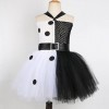 Cruella Deville Costume pour enfant fille Halloween 101 Dalmatiens Cosplay Robe + perruque + gants + barre 5 pièces Cruella D