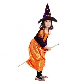 KIRALOVE - Costume Sorcière Carnaval Megera Maga Orange Violet Fille Taille L 6 7 ans Idée cadeau Fête