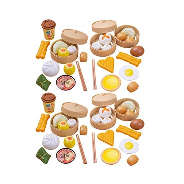 TOYANDONA Lot de 58 jouets chinois de petit déjeuner pour enfants, jouets de cuisine, jeux de rôle, meubles de maison de poup